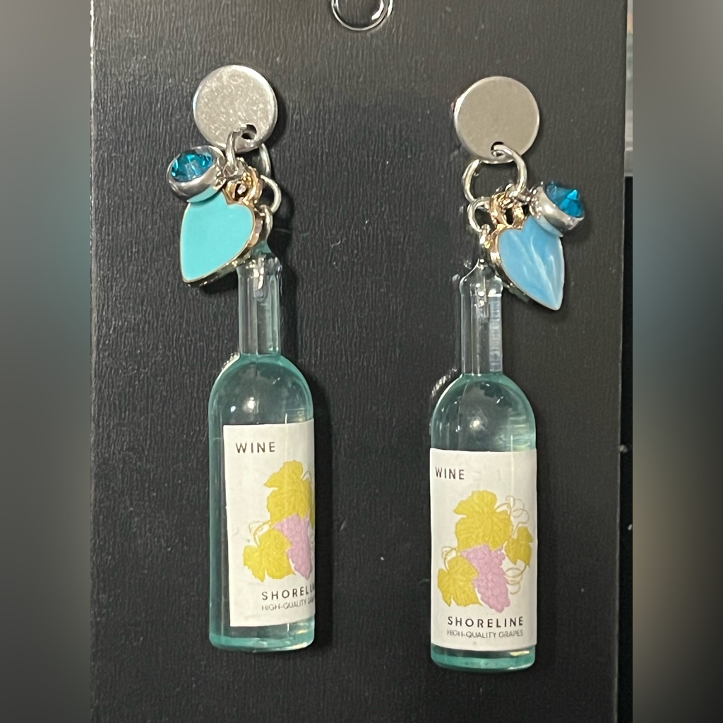 Blue Wine Mini Bottle Earrings, Wine Alcohol Earrings, Bartender Jewelry
